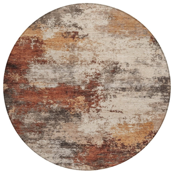HomeRoots 5' Abstract Rust and Beige Area Rug - Durable, Washable Indoor/Outdoor Design for All Spaces 8' Round 630629