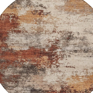 HomeRoots 5' Abstract Rust and Beige Area Rug - Durable, Washable Indoor/Outdoor Design for All Spaces 8' Round 630629
