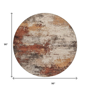 HomeRoots 5' Abstract Rust and Beige Area Rug - Durable, Washable Indoor/Outdoor Design for All Spaces 8' Round 630629