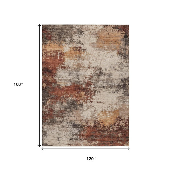 HomeRoots 5' Abstract Rust and Beige Area Rug - Durable, Washable Indoor/Outdoor Design for All Spaces 10' X 14' 630632