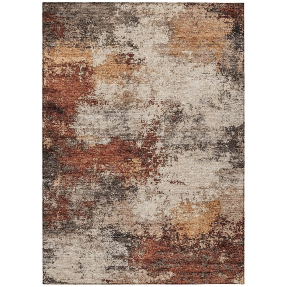 HomeRoots 5' Abstract Rust and Beige Area Rug - Durable, Washable Indoor/Outdoor Design for All Spaces 10' X 14' 630632