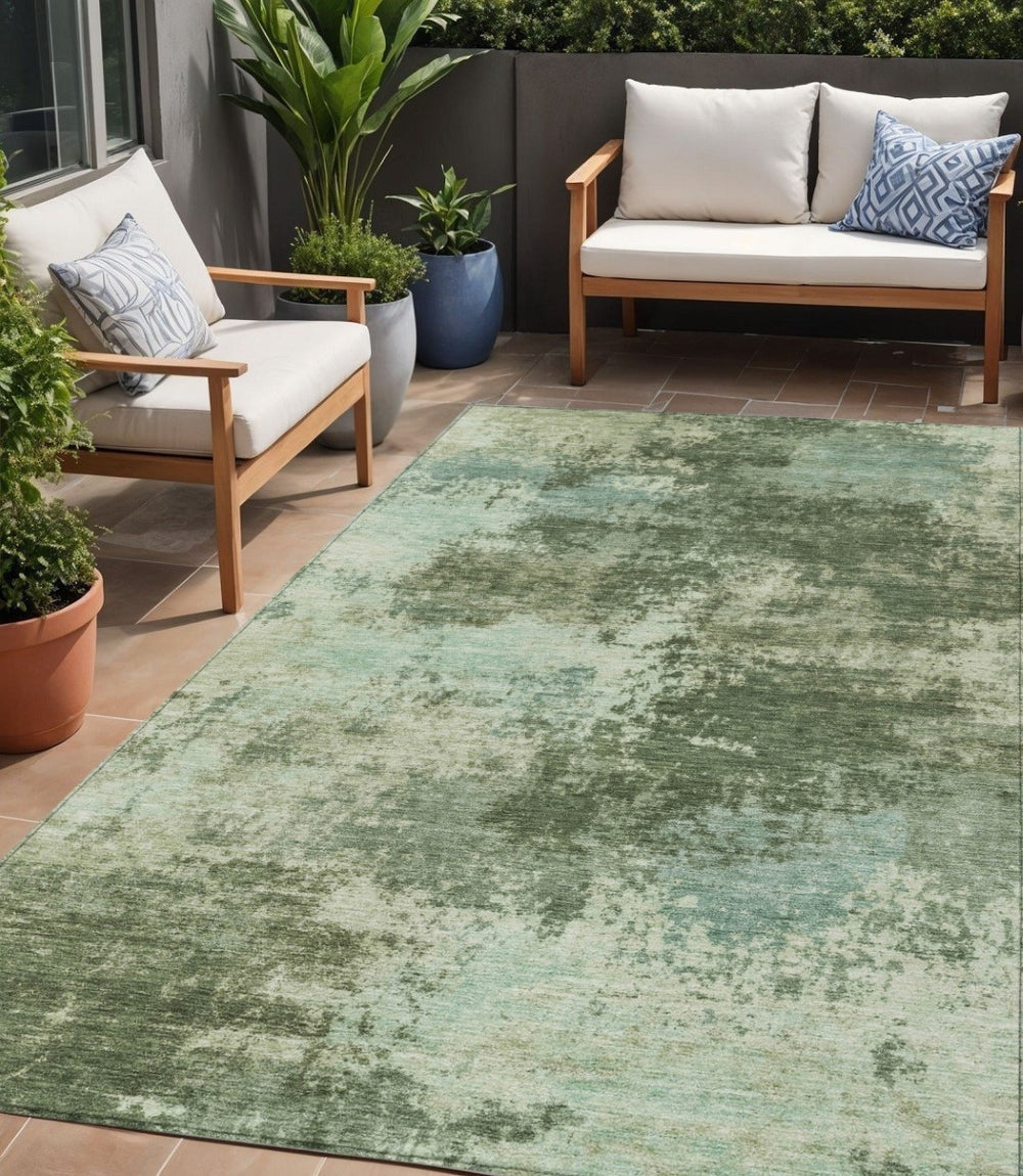 HomeRoots 5' Artichoke Green and Aqua Abstract Area Rug – Stylish, Washable, Indoor-Outdoor Design for Any Space 5' X 8' 630634