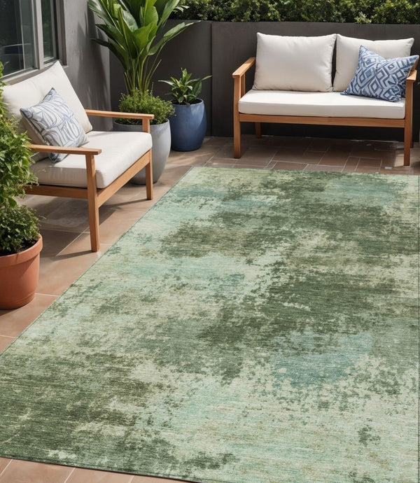 HomeRoots 5' Artichoke Green and Aqua Abstract Area Rug – Stylish, Washable, Indoor-Outdoor Design for Any Space 5' X 8' 630634