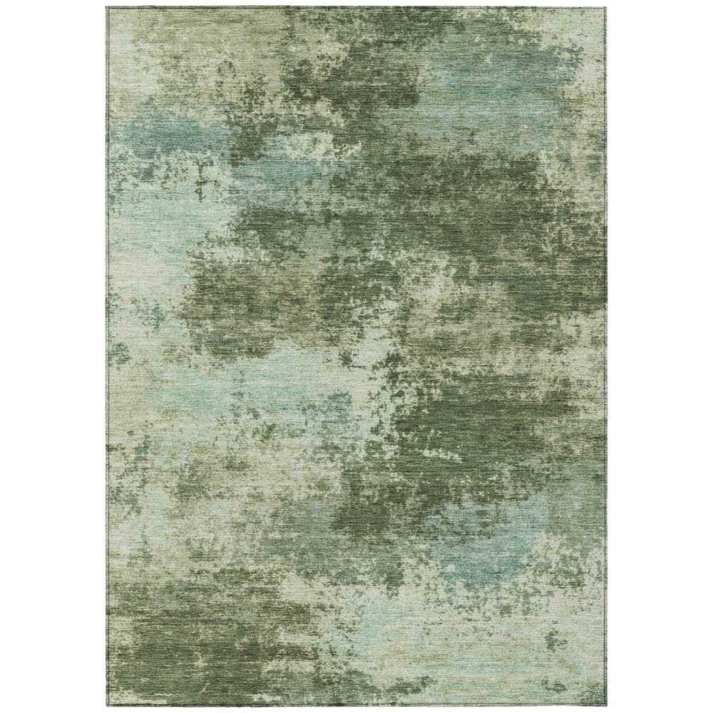HomeRoots 5' Artichoke Green and Aqua Abstract Area Rug – Stylish, Washable, Indoor-Outdoor Design for Any Space 5' X 8' 630634