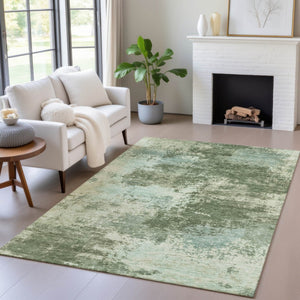 HomeRoots 5' Artichoke Green and Aqua Abstract Area Rug – Stylish, Washable, Indoor-Outdoor Design for Any Space 5' X 8' 630634