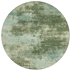 HomeRoots 5' Artichoke Green and Aqua Abstract Area Rug – Stylish, Washable, Indoor-Outdoor Design for Any Space 8' Round 630635
