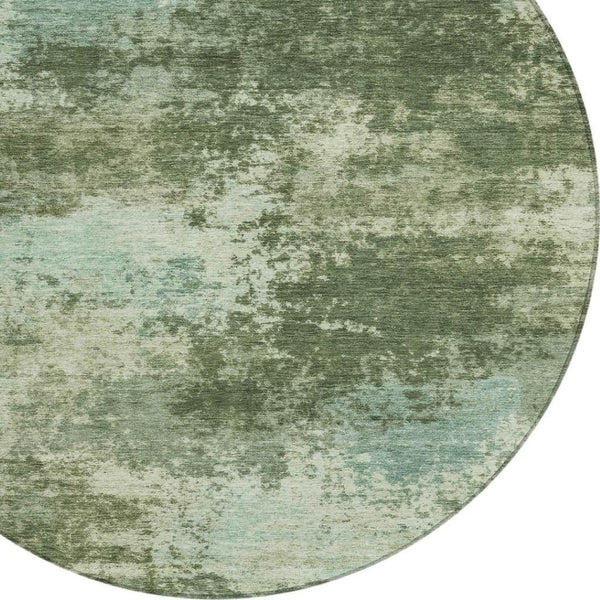 HomeRoots 5' Artichoke Green and Aqua Abstract Area Rug – Stylish, Washable, Indoor-Outdoor Design for Any Space 8' Round 630635
