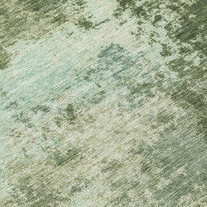 HomeRoots 5' Artichoke Green and Aqua Abstract Area Rug – Stylish, Washable, Indoor-Outdoor Design for Any Space 8' Round 630635