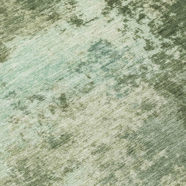 HomeRoots 5' Artichoke Green and Aqua Abstract Area Rug – Stylish, Washable, Indoor-Outdoor Design for Any Space 8' Round 630635