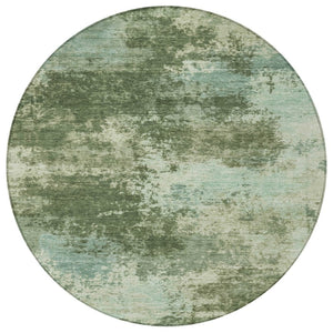 HomeRoots 5' Artichoke Green and Aqua Abstract Area Rug – Stylish, Washable, Indoor-Outdoor Design for Any Space 8' Round 630635