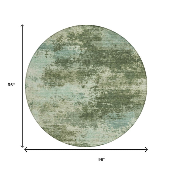 HomeRoots 5' Artichoke Green and Aqua Abstract Area Rug – Stylish, Washable, Indoor-Outdoor Design for Any Space 8' Round 630635