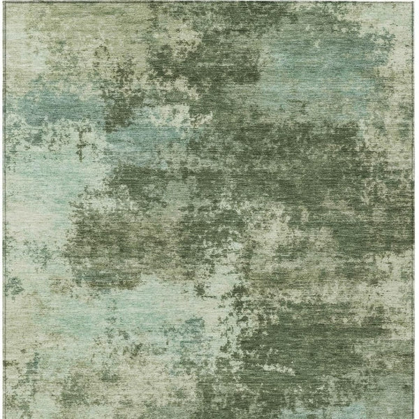 HomeRoots 5' Artichoke Green and Aqua Abstract Area Rug – Stylish, Washable, Indoor-Outdoor Design for Any Space 8' X 10' 630636