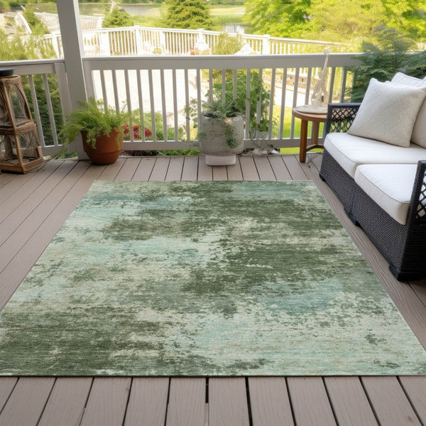 HomeRoots 5' Artichoke Green and Aqua Abstract Area Rug – Stylish, Washable, Indoor-Outdoor Design for Any Space 9' X 12' 630637