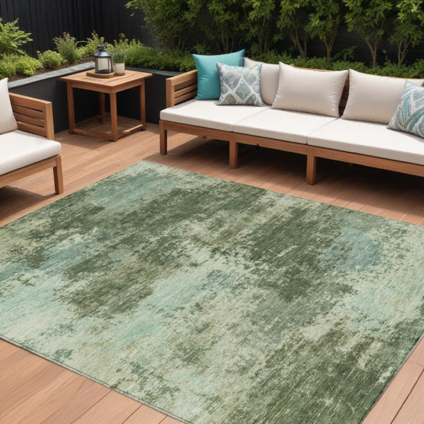 HomeRoots 5' Artichoke Green and Aqua Abstract Area Rug – Stylish, Washable, Indoor-Outdoor Design for Any Space 10' X 14' 630638