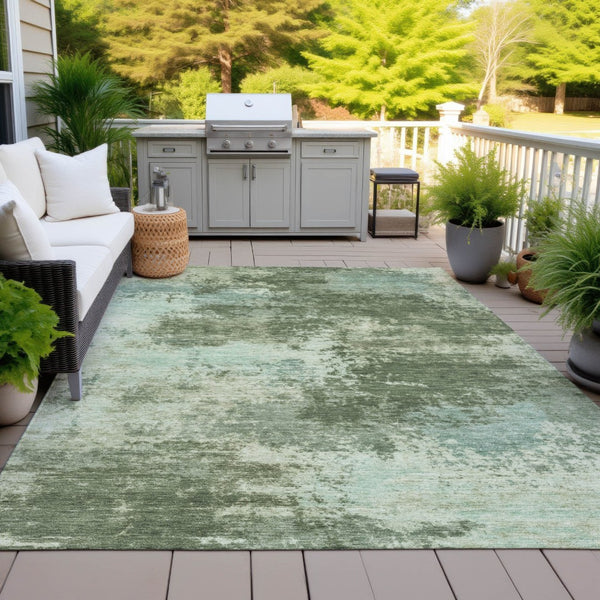 HomeRoots 5' Artichoke Green and Aqua Abstract Area Rug – Stylish, Washable, Indoor-Outdoor Design for Any Space 10' X 14' 630638