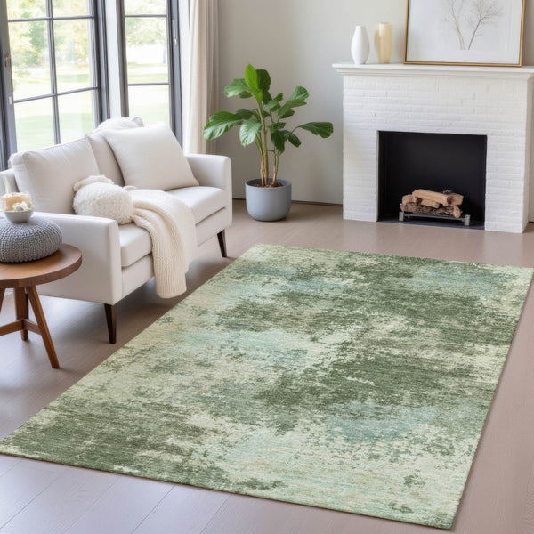 HomeRoots 5' Artichoke Green and Aqua Abstract Area Rug – Stylish, Washable, Indoor-Outdoor Design for Any Space 10' X 14' 630638