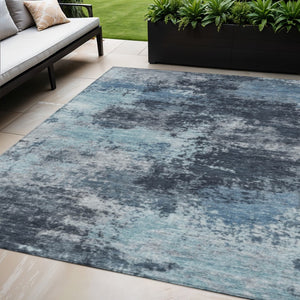 HomeRoots 5' Blue and Ivory Abstract Area Rug - Durable, Machine Washable for Indoor and Outdoor Spaces 5' X 8' 630640