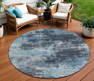 HomeRoots 5' Blue and Ivory Abstract Area Rug - Durable, Machine Washable for Indoor and Outdoor Spaces 8' Round 630641