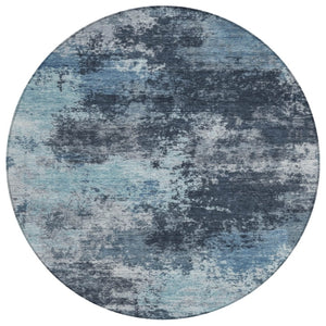 HomeRoots 5' Blue and Ivory Abstract Area Rug - Durable, Machine Washable for Indoor and Outdoor Spaces 8' Round 630641