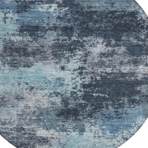 HomeRoots 5' Blue and Ivory Abstract Area Rug - Durable, Machine Washable for Indoor and Outdoor Spaces 8' Round 630641