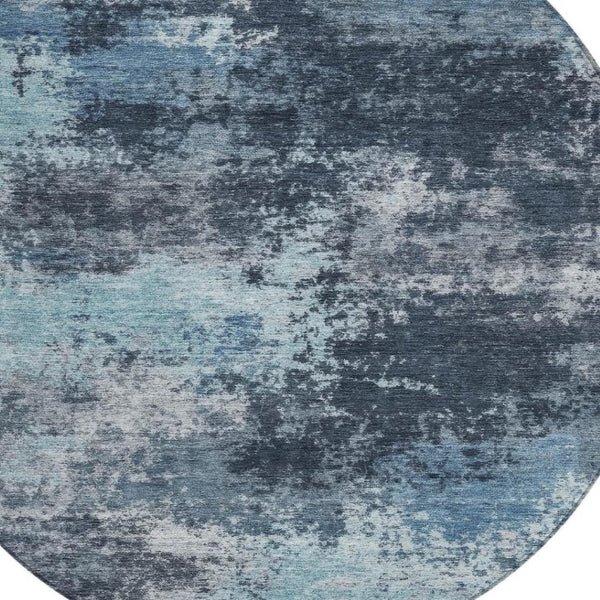 HomeRoots 5' Blue and Ivory Abstract Area Rug - Durable, Machine Washable for Indoor and Outdoor Spaces 8' Round 630641
