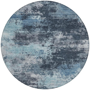 HomeRoots 5' Blue and Ivory Abstract Area Rug - Durable, Machine Washable for Indoor and Outdoor Spaces 8' Round 630641