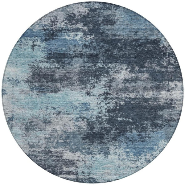 HomeRoots 5' Blue and Ivory Abstract Area Rug - Durable, Machine Washable for Indoor and Outdoor Spaces 8' Round 630641