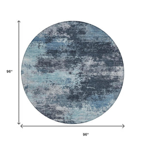 HomeRoots 5' Blue and Ivory Abstract Area Rug - Durable, Machine Washable for Indoor and Outdoor Spaces 8' Round 630641