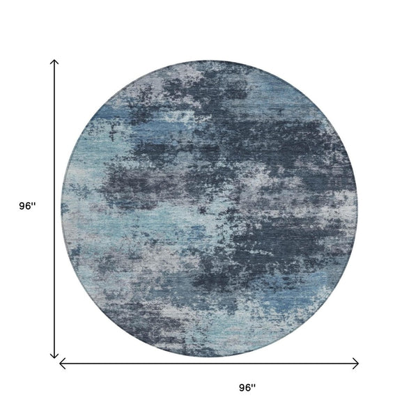 HomeRoots 5' Blue and Ivory Abstract Area Rug - Durable, Machine Washable for Indoor and Outdoor Spaces 8' Round 630641