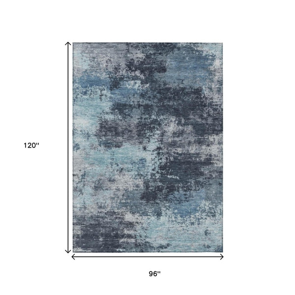 HomeRoots 5' Blue and Ivory Abstract Area Rug - Durable, Machine Washable for Indoor and Outdoor Spaces 8' X 10' 630642