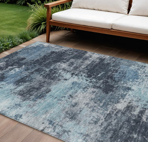 HomeRoots 5' Blue and Ivory Abstract Area Rug - Durable, Machine Washable for Indoor and Outdoor Spaces 8' X 10' 630642