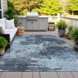 HomeRoots 5' Blue and Ivory Abstract Area Rug - Durable, Machine Washable for Indoor and Outdoor Spaces 9' X 12' 630643