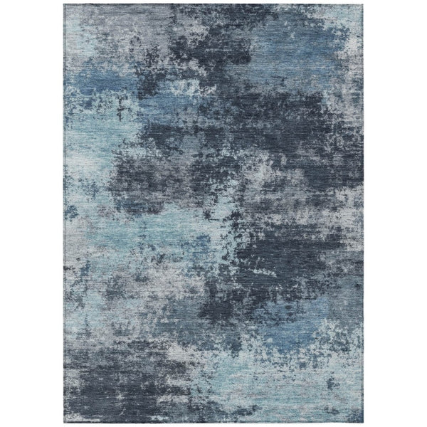 HomeRoots 5' Blue and Ivory Abstract Area Rug - Durable, Machine Washable for Indoor and Outdoor Spaces 9' X 12' 630643