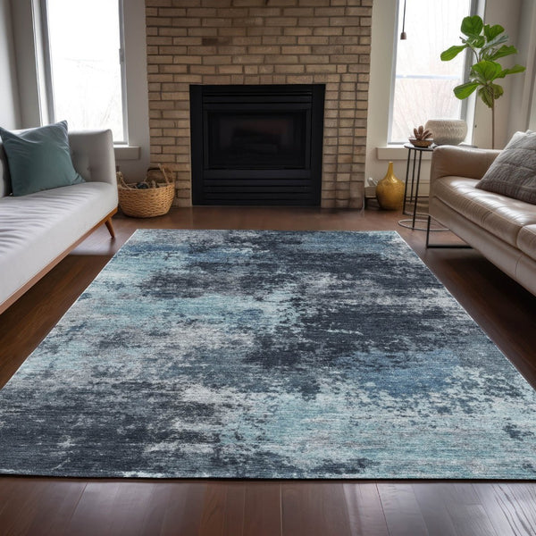 HomeRoots 5' Blue and Ivory Abstract Area Rug - Durable, Machine Washable for Indoor and Outdoor Spaces 9' X 12' 630643