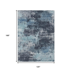 HomeRoots 5' Blue and Ivory Abstract Area Rug - Durable, Machine Washable for Indoor and Outdoor Spaces 10' X 14' 630644
