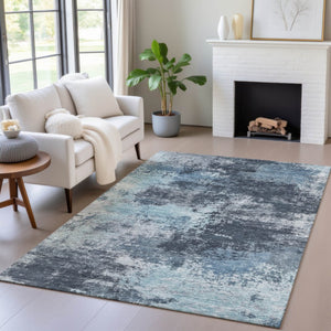 HomeRoots 5' Blue and Ivory Abstract Area Rug - Durable, Machine Washable for Indoor and Outdoor Spaces 10' X 14' 630644
