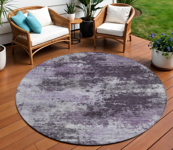 HomeRoots 5' Purple and Ivory Abstract Washable Area Rug - Stylish, Durable, Indoor/Outdoor Perfect for Any Space 8' Round 630647