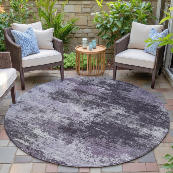 HomeRoots 5' Purple and Ivory Abstract Washable Area Rug - Stylish, Durable, Indoor/Outdoor Perfect for Any Space 8' Round 630647