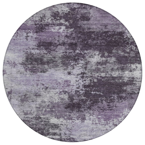 HomeRoots 5' Purple and Ivory Abstract Washable Area Rug - Stylish, Durable, Indoor/Outdoor Perfect for Any Space 8' Round 630647