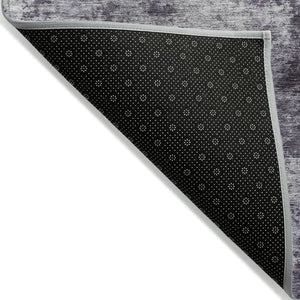 HomeRoots 5' Purple and Ivory Abstract Washable Area Rug - Stylish, Durable, Indoor/Outdoor Perfect for Any Space 8' Round 630647