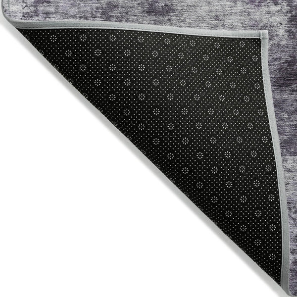 HomeRoots 5' Purple and Ivory Abstract Washable Area Rug - Stylish, Durable, Indoor/Outdoor Perfect for Any Space 8' Round 630647