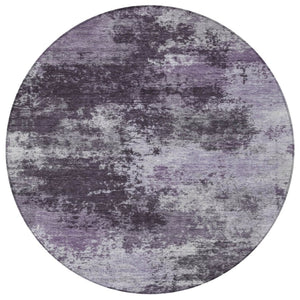 HomeRoots 5' Purple and Ivory Abstract Washable Area Rug - Stylish, Durable, Indoor/Outdoor Perfect for Any Space 8' Round 630647