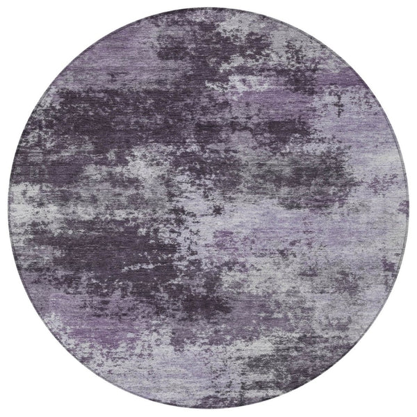 HomeRoots 5' Purple and Ivory Abstract Washable Area Rug - Stylish, Durable, Indoor/Outdoor Perfect for Any Space 8' Round 630647