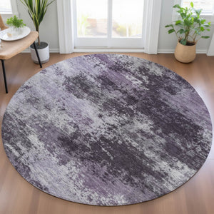 HomeRoots 5' Purple and Ivory Abstract Washable Area Rug - Stylish, Durable, Indoor/Outdoor Perfect for Any Space 8' Round 630647