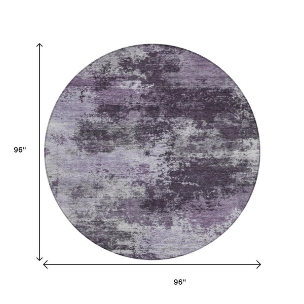 HomeRoots 5' Purple and Ivory Abstract Washable Area Rug - Stylish, Durable, Indoor/Outdoor Perfect for Any Space 8' Round 630647