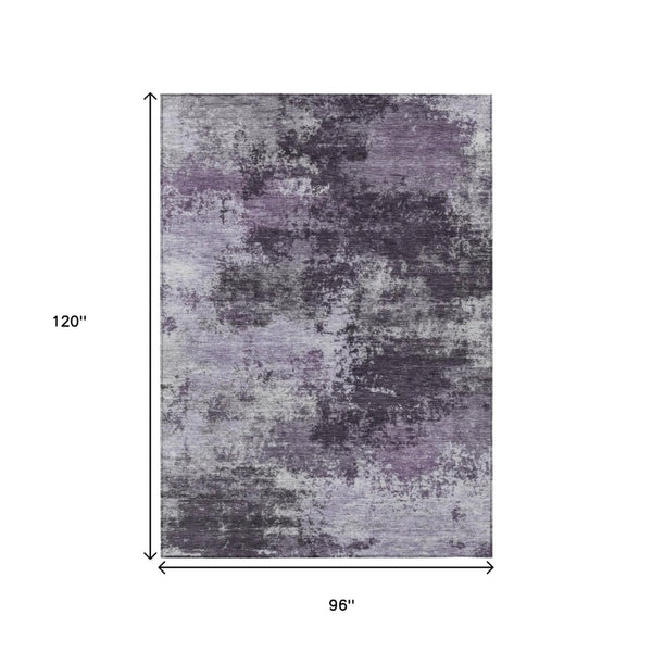 HomeRoots 5' Purple and Ivory Abstract Washable Area Rug - Stylish, Durable, Indoor/Outdoor Perfect for Any Space 8' X 10' 630648