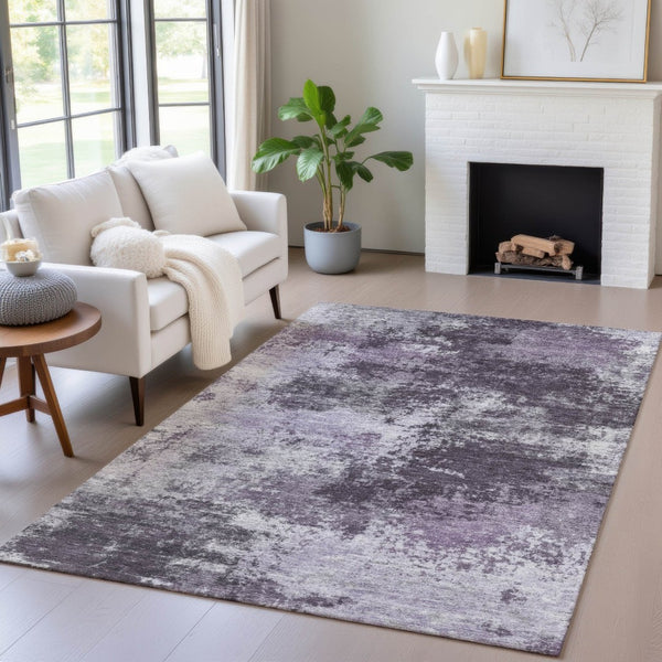 HomeRoots 5' Purple and Ivory Abstract Washable Area Rug - Stylish, Durable, Indoor/Outdoor Perfect for Any Space 9' X 12' 630649