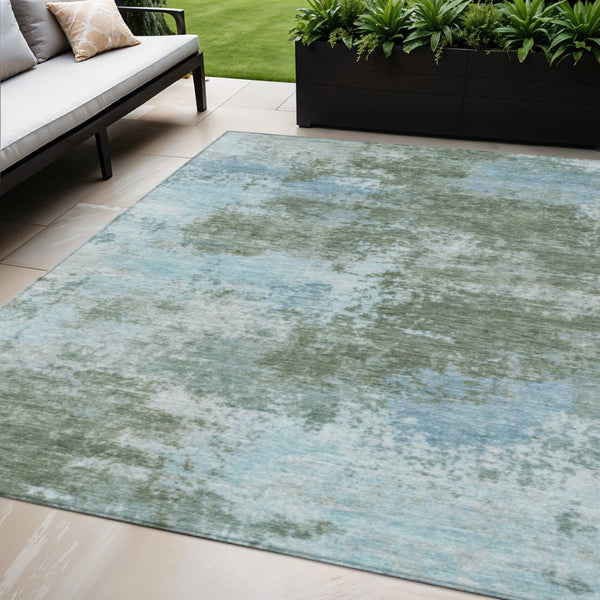 HomeRoots 5' Contemporary Abstract Area Rug in Sage and Denim Blue - Durable, Washable for Indoor & Outdoor Use 5' X 8' 630652