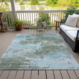 HomeRoots 5' Contemporary Abstract Area Rug in Sage and Denim Blue - Durable, Washable for Indoor & Outdoor Use 5' X 8' 630652