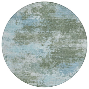 HomeRoots 5' Contemporary Abstract Area Rug in Sage and Denim Blue - Durable, Washable for Indoor & Outdoor Use 8' Round 630653